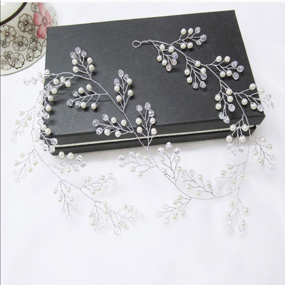 Bridal Pearl and Crystal Vine Head Piece - Picture 6 of 6